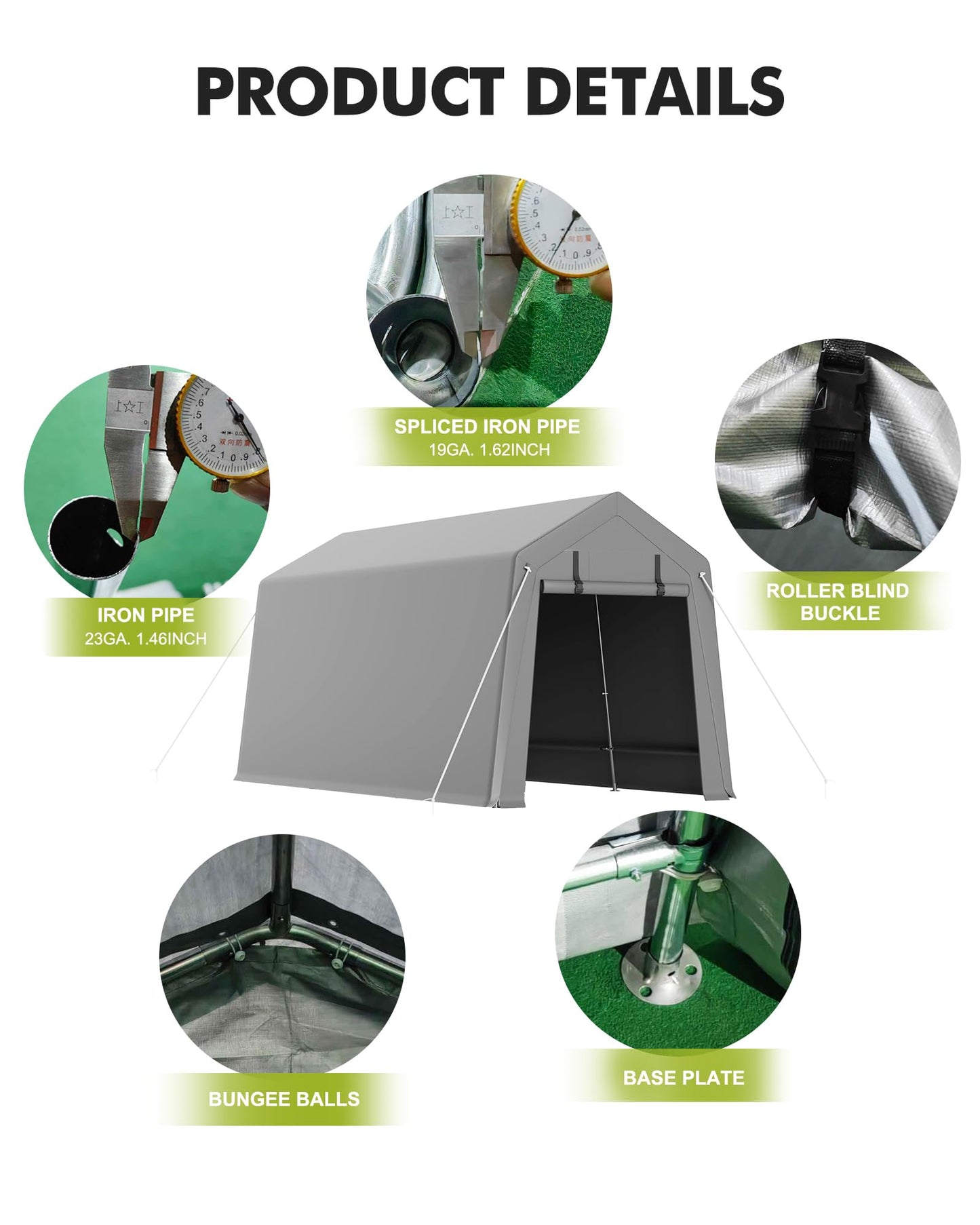 VerisShade 7 x 10 ft Carport Storage Shed, Shelter Logic with 2 Roll-up Zipper Door, Heavy Duty Waterproof Tarp, Storage Tent for Motorcycle, Bike, Garden Tools, Firewood