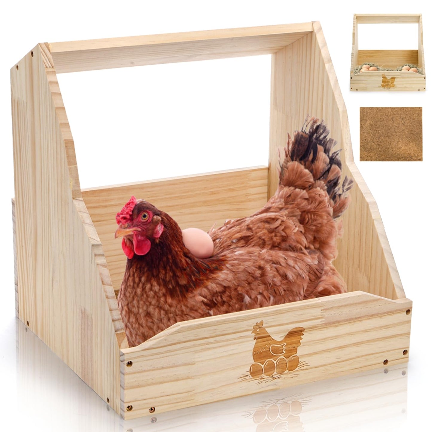YIMITEE Chicken Nesting Box, 15"x13.5"x15" Wooden Chicken Coop with Pad, Wall-Mounted Nest Box for Laying Eggs, Large Single Compartment Hen Laying Boxes for Duck, Bird, Dove, Poultry, Farm