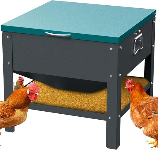 Automatic Chicken and Duck Feeder, 80 LBS Capacity Metal Chicken Feeder, Weatherproof Outdoor Gravity Feeding Barrel, No-Waste Feeder for Backyard Flock (Green)