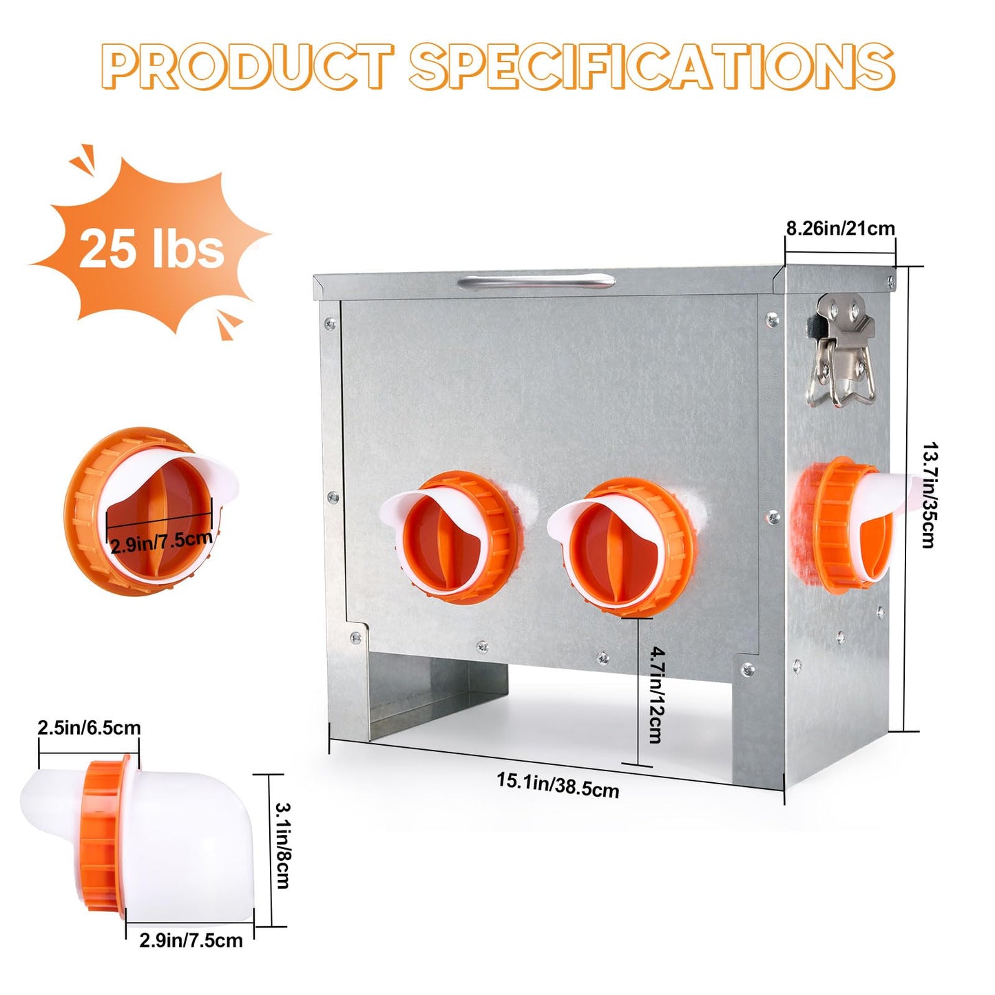 Automatic Chicken Feeder No Waste Large Capacity 25lbs 4-Ports Metal Poultry Feeder with Pull Handle for Chickens Geese Ducks Poultry Coop Weatherproof Design (25lb with 4 Ports)
