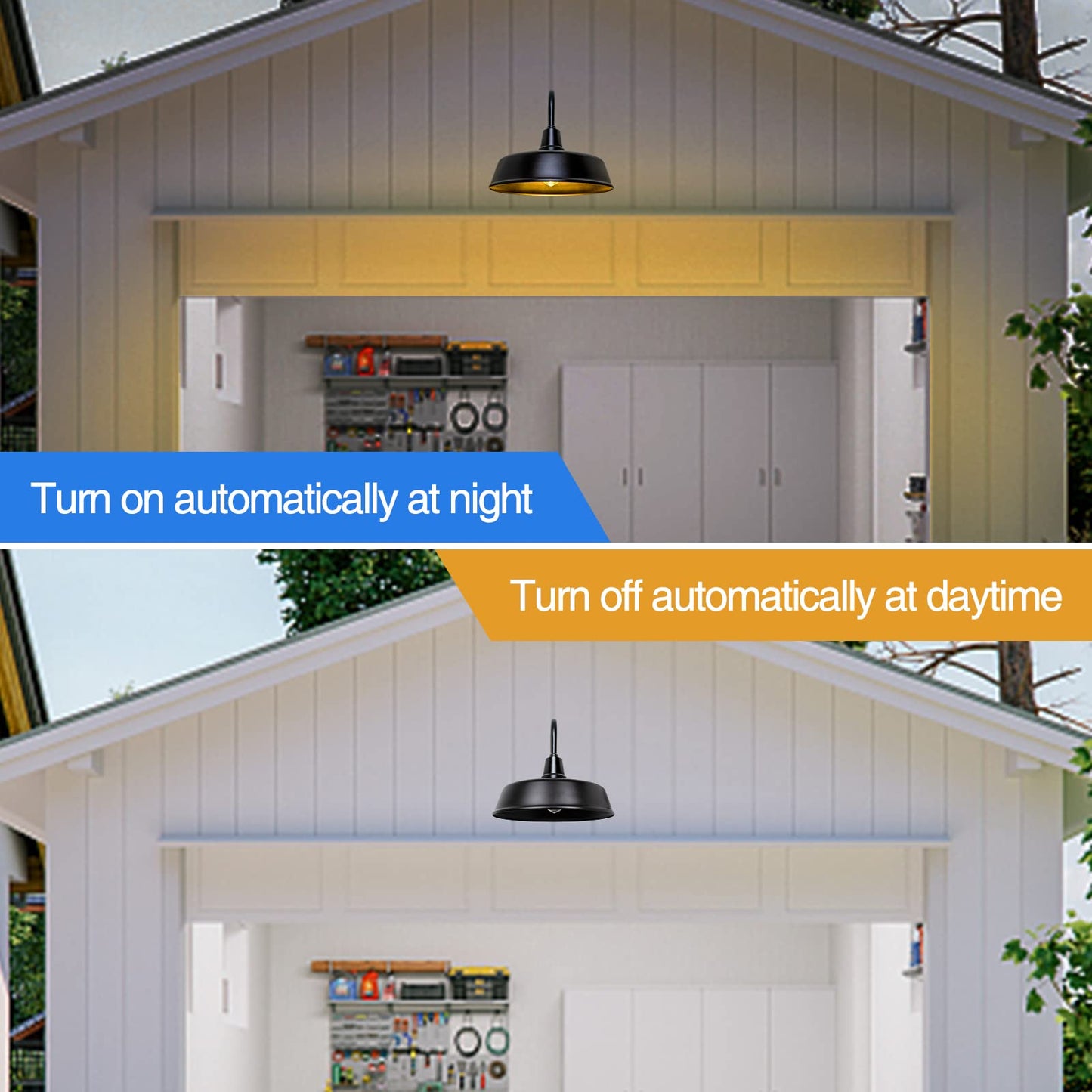 Naurham 24 inch Barn Lights Outdoor Gooseneck Lighting, Dusk to Dawn Black Exterior Barn Lights, Farmhouse Wall Lighting Fixtures with Sensor for Porch Garage (2, 24" Diameter)