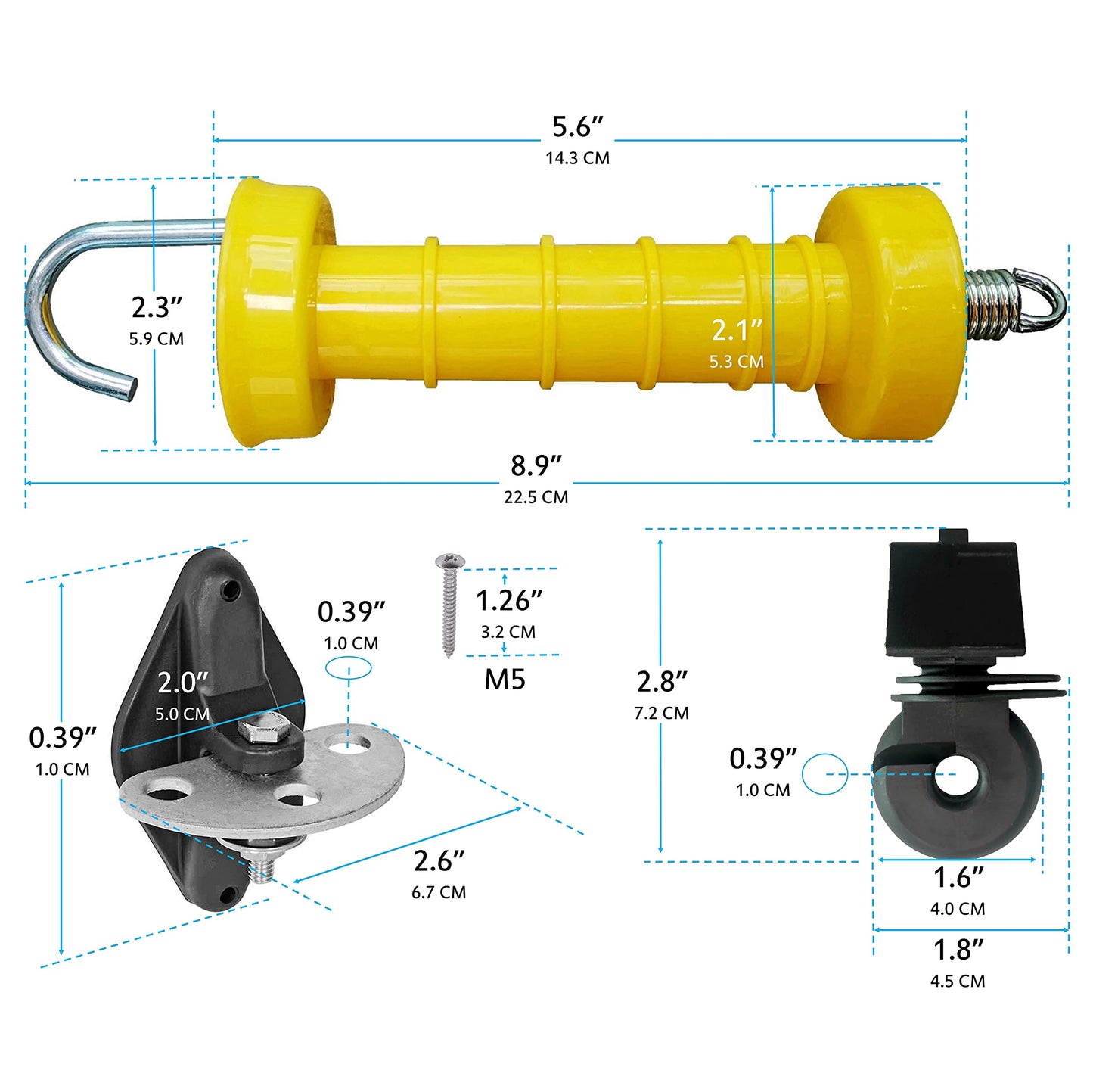 QMARK Electric Fence Gate Handle Set with 2 Handles, 4 Anchors and 4 Insulators