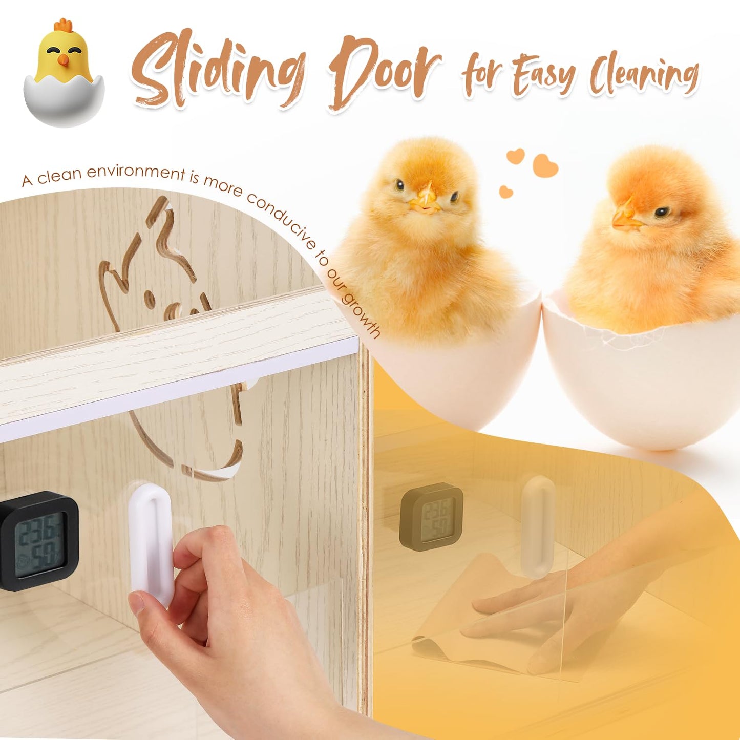 NEWTRY Chicken Brooder Box 32” Intelligent Sliding-Door Chick Brooder with 3 Heating Lamp, 1 Temp Controller, 2 Types of Thermometer Brooder Box up to 35 Chicks Quail Birds