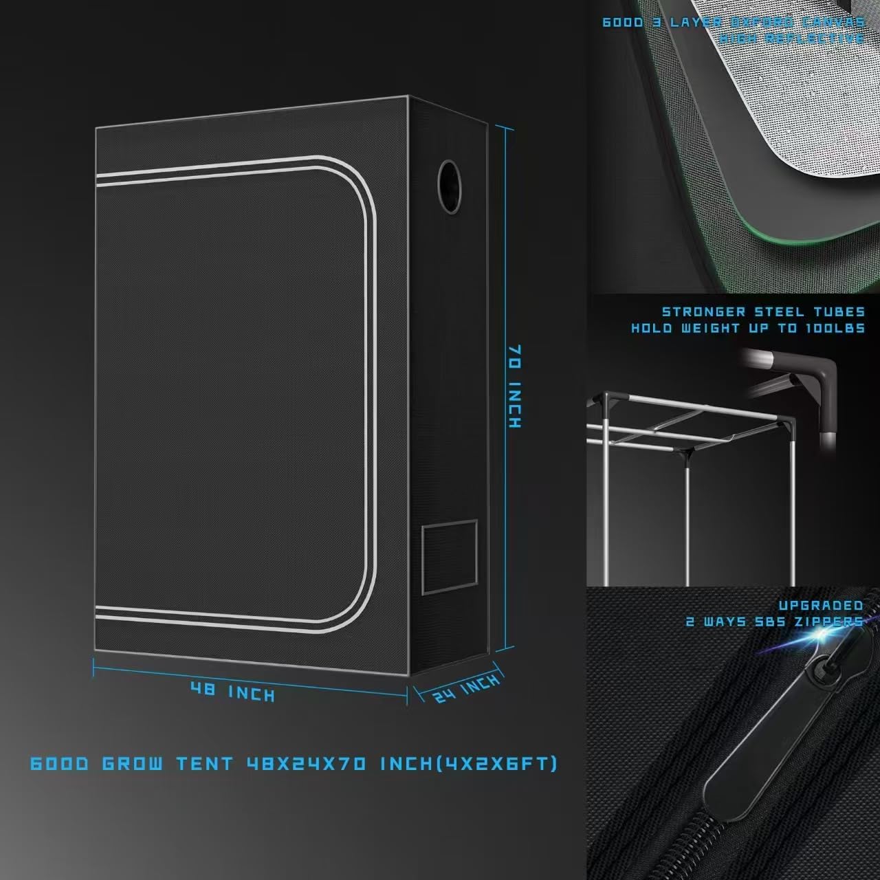 Supergrower 4X2X6FT Height Extra Grow Tent Kits Complete for Indoor Plants,Include Almost Everything for Indoor Plants Growing (LED Light+Tent+ 4" Vent Sets+Grow Tent Humdifier+Heater+Clip Fans)