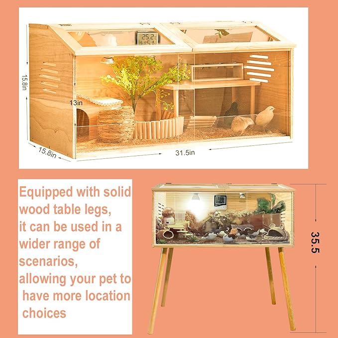 Brooder Box for Chicks,Quail brooder Box,with Sliding Door,Table Legs,2 Types of Thermometer with Heat Lamp Set Suitable for Chicks/Duck/Parrot/Hamster (Upgraded Version 31.5"×15.7"×15.7")