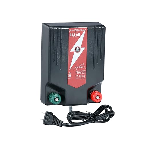 RentACoop Electric Fence Energizer (RAC60-0.6 Joules) - Plug-in Energizer for Electric Fence Netting Systems for Poultry, Chickens, Gardens, Goats, and Other Animals