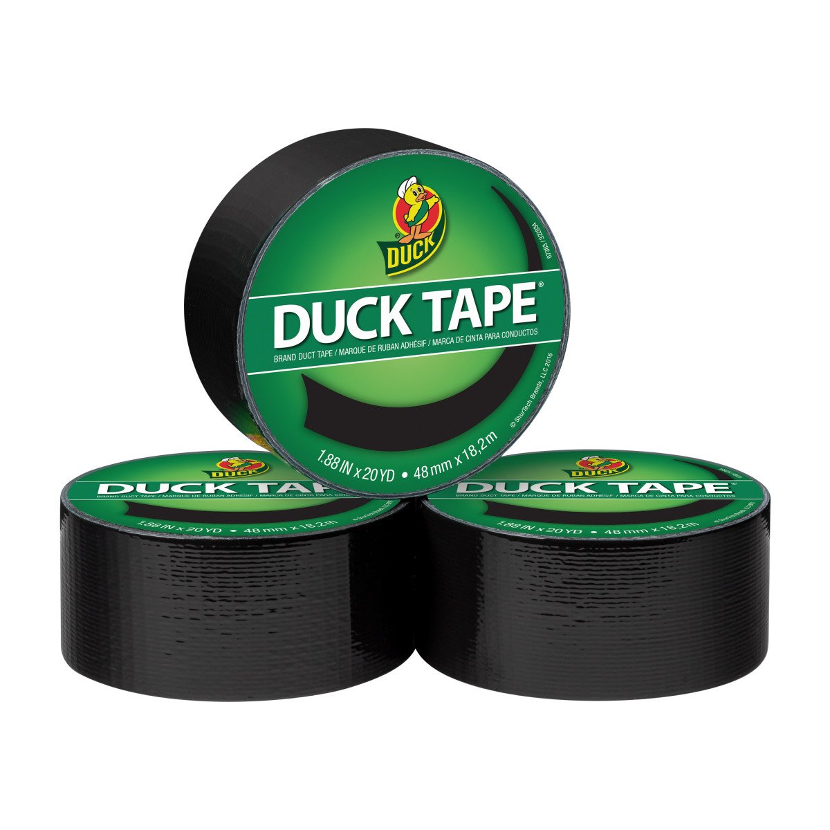 Duck 285636 Color Duct Tape 3-Pack, 1.88 Inches x 20 Yards, 60 Yards Total, 3-Roll Pack, Black, 3 Piece