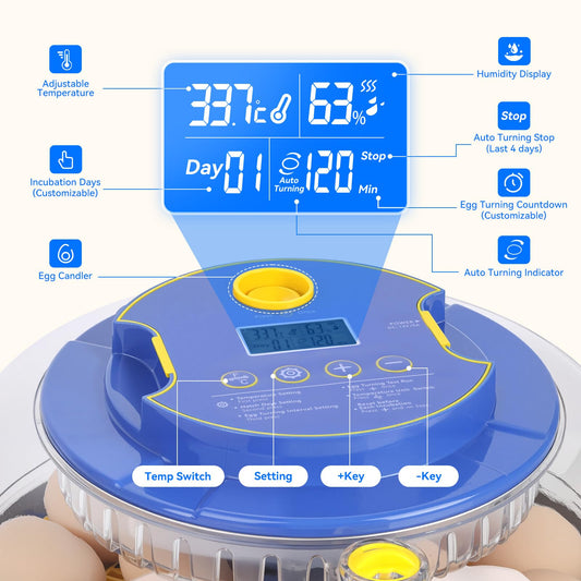 18 Egg Incubator with Automatic Egg Turning and Humidity Control, Incubators for Hatching Eggs, Chicken, Ducks, Goose, Pigeon, Quail, Parrot Incubator for Farm, Lab, Science Classroom, Home