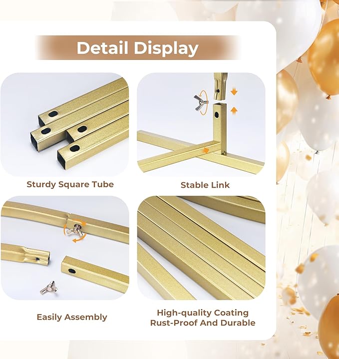 Babenest Gold Arch Backdrop Stand Set of 2, 7.2FT/8FT Metal Arch Wedding Stand, Balloon Arch Frame for Ceremony Birthday Party Bridal Baby Shower Halloween Banquet Decoration
