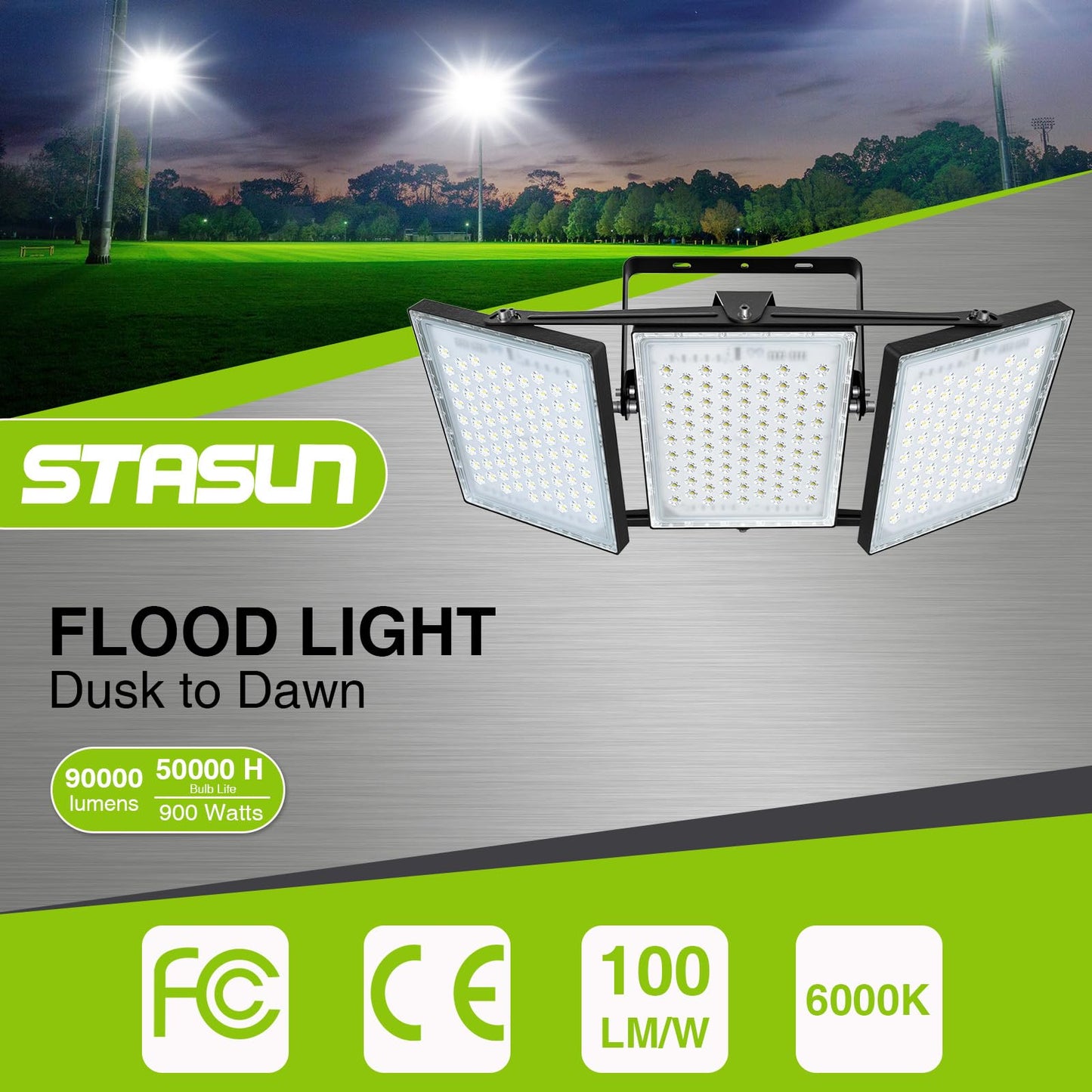 STASUN Flying Series Max - 900W Dusk to Dawn LED Flood Light, 90000lm 6000K Super Bright Outdoor Lighting, IP66 Waterproof, Wide Angle, LED Area Light for Yard, Parking Lot