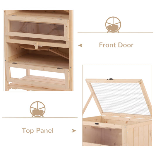 PawHut 5-Tier Wooden Hamster Cage Mice Habitat Rat Habitat with Openable Top, Front Door and Storage Shelf