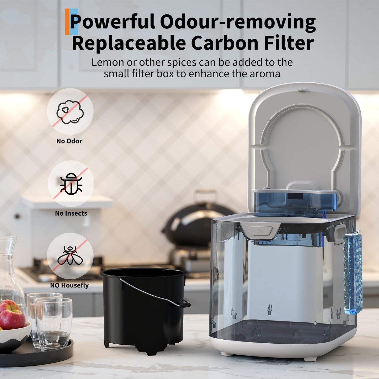 3.5L Electric Composter for Kitchen - Smart Odorless Food Waste Recycler with Auto-Cleaning & LED Display - Low-Noise Countertop Compost Bin Turns Scraps & Waste Into Fertilizer