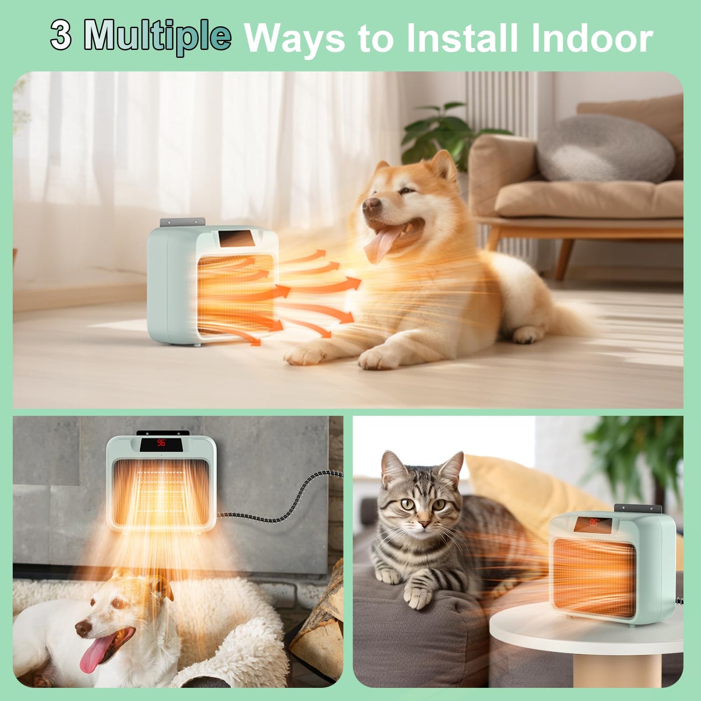 Dog House Heater for Outdoor & Indoor Use - 600W/300W Safe & Efficient Heating for Pet Houses, Chicken Coops, Rabbit Hutches - Wall-Mounted Design with Overheat Protection & Anti-Chew Cord (grey)