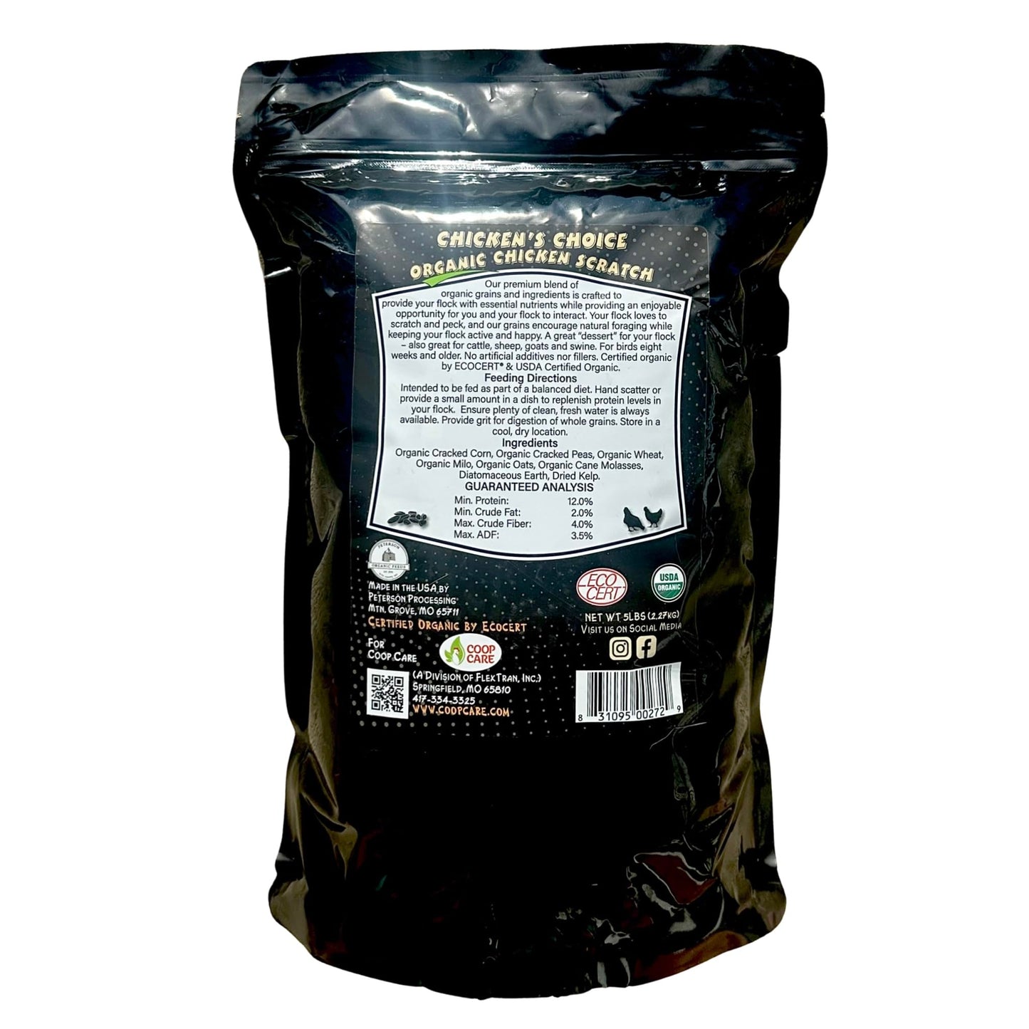 Chicken’s Choice Organic Chicken Scratch 5 lb Bag. Organic 5 Grain High Protein Premium Scratch Grain Treats & Food For Poultry, Duck & other Birds - Non-Gmo Chicken Feed, Soy Free Natural Ingredients