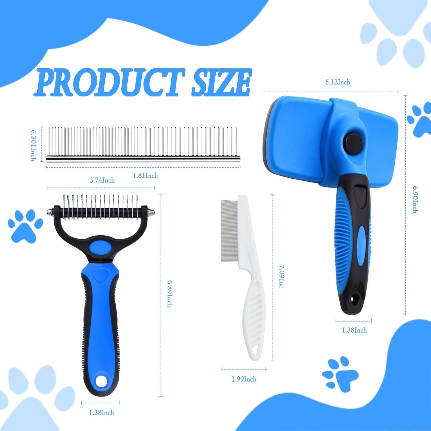 Artecare 4 in 1 Skin Friendly Grooming kit including Dematting Rakes,Self Cleaning Slicker Brush,Deshedding Brush,Flea Comb for Haired cat Dog and Small Animals.