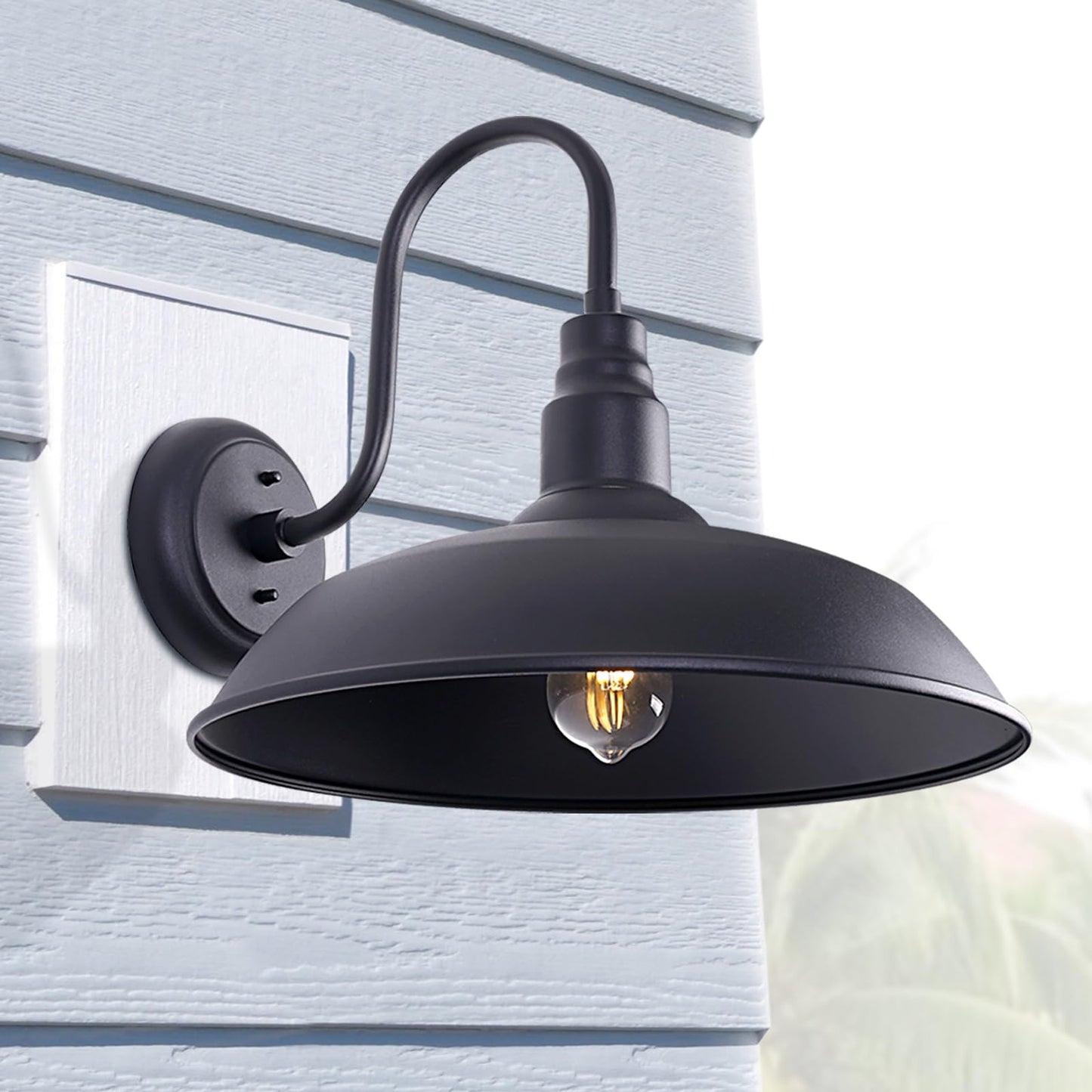 Large Black Gooseneck Barn Light for Farmhouse, 16in Dome Outdoor Wall Lights for Porch, 4 Pack Exterior Lighting Fixture with Goose Neck Arm for Front and Back Porch House Garage Door