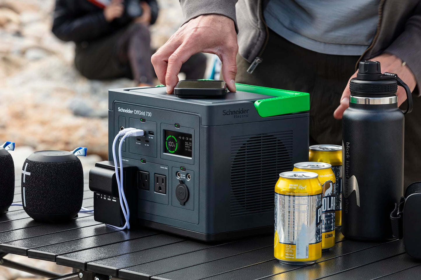 Schneider OffGrid Portable Power Station 738W / 728Wh Portable Solar Generator for Camping or Home, PPS730, Wireless phone charger, solar generator options