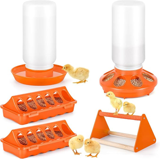 Plastic Baby Chicken Feeder and Waterer Set (Orange)