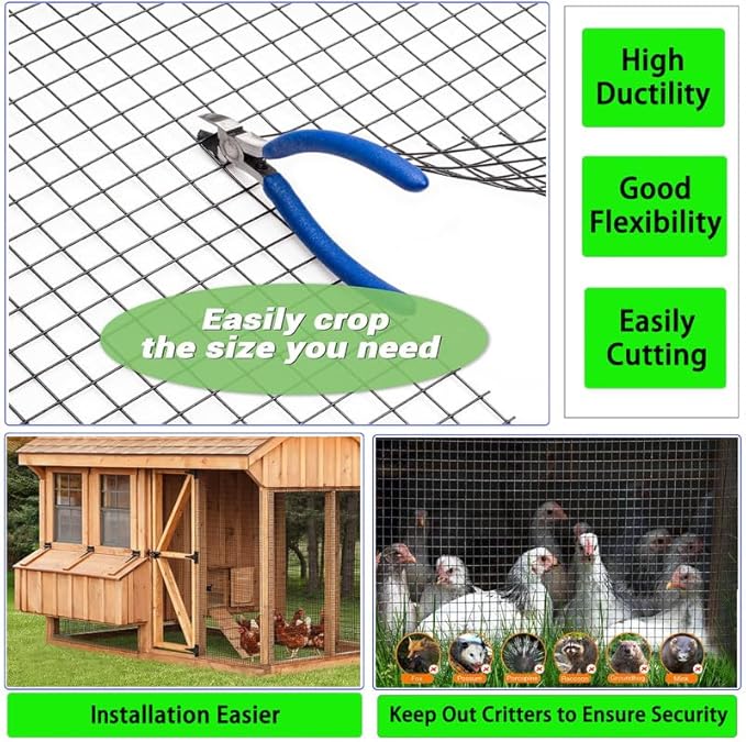 Wire Fence 2in x 3in Black Vinyl Coated Wire Mesh 24" x 50' Welded Wire Fencing 16Gauge, PVC Coating Chicken Wire Fence,Welded Wire Mesh Roll for Garden Guard Fence Poultry Cage Net Fencing