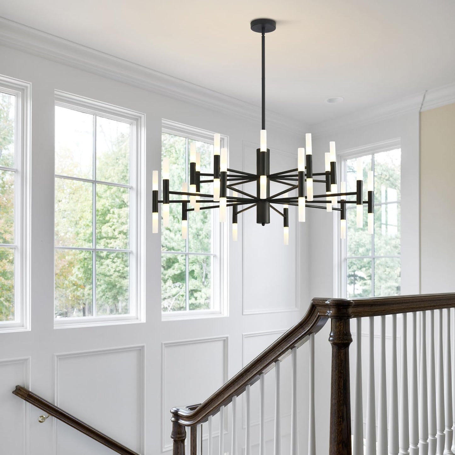 KCO Lighting Black Sputnik Light Fixture Vintage Chandelier 40 Lights Mid Century Modern LED Transitional Farmhouse Bedroom Ceiling Light