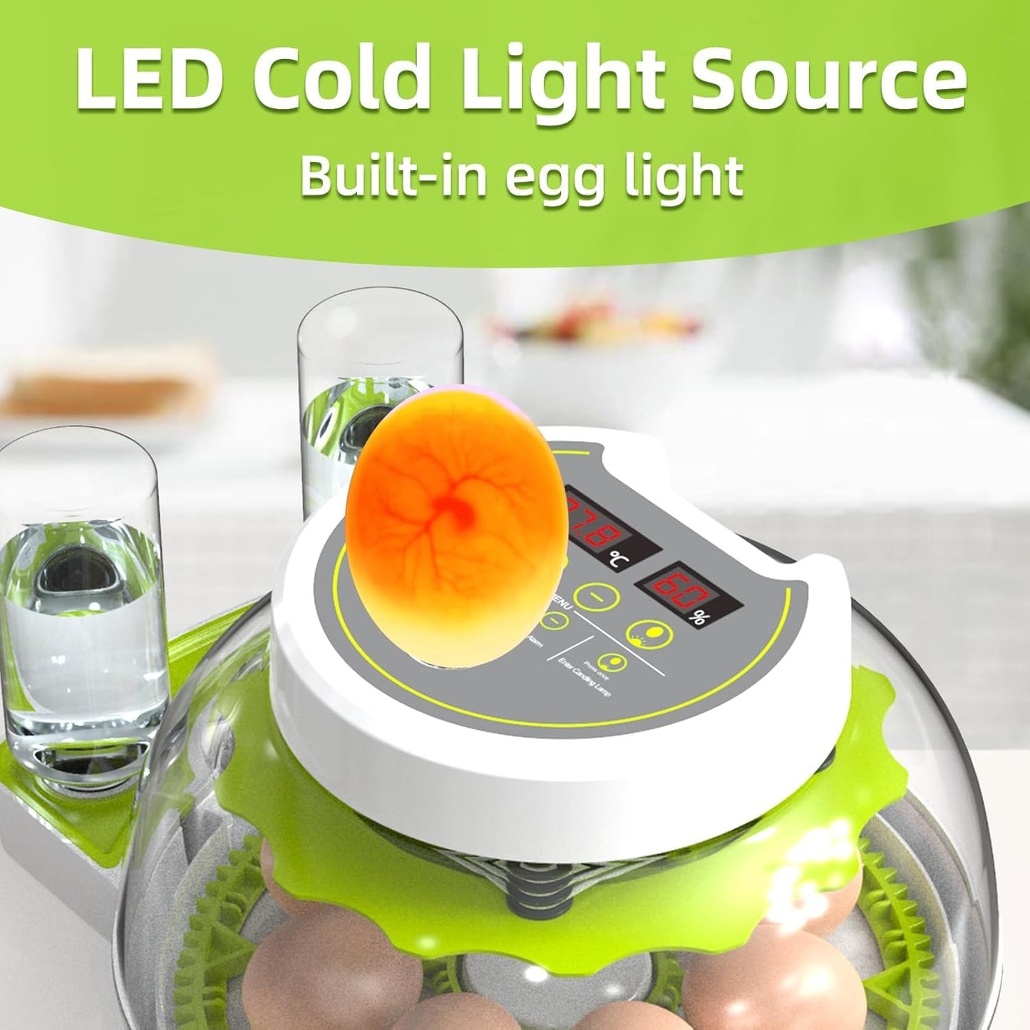 HOWUXZO Incubators for Hatching Eggs, 8 Egg Incubator with Automatic Egg Turning, Temperature and Humidity Display, Egg Candler, Chicken, Quail, Duck, Goose, Incubator for Home & Farm