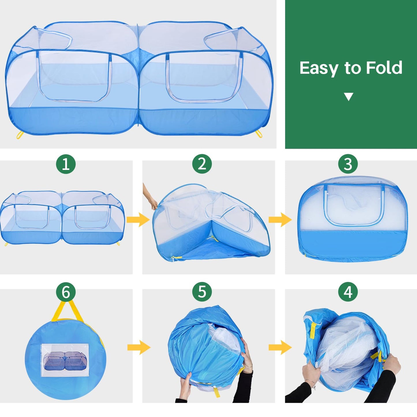 Jhua Pet Playpen for Small Animals, Portable Chicken Run with Detachable Bottom and Cover, Foldable Chicken Coop Indoor Outdoor Pet Pen with Transparent Mesh Walls for Chicken Duck Puppy Cat Rabbit