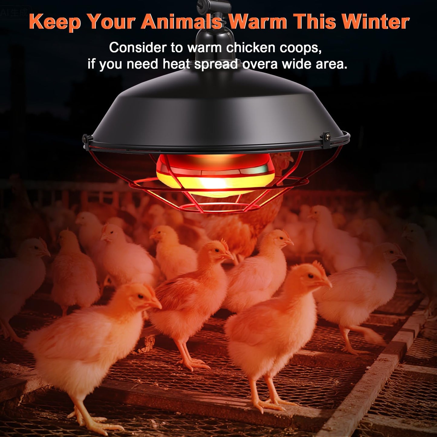 Yinsun Chicken Coop Heater, 150w Heat Lamp with 24-Hour Indoor Basic Timer, Daily On/Off Cycle - 30 Minute Interval, Adjustable Height Heater for Outdoor Chicken Reptile Rabbits Dog Cats