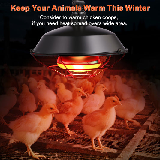 Yinsun Chicken Coop Heater, 150w Heat Lamp with 24-Hour Indoor Basic Timer, Daily On/Off Cycle - 30 Minute Interval, Adjustable Height Heater for Outdoor Chicken Reptile Rabbits Dog Cats