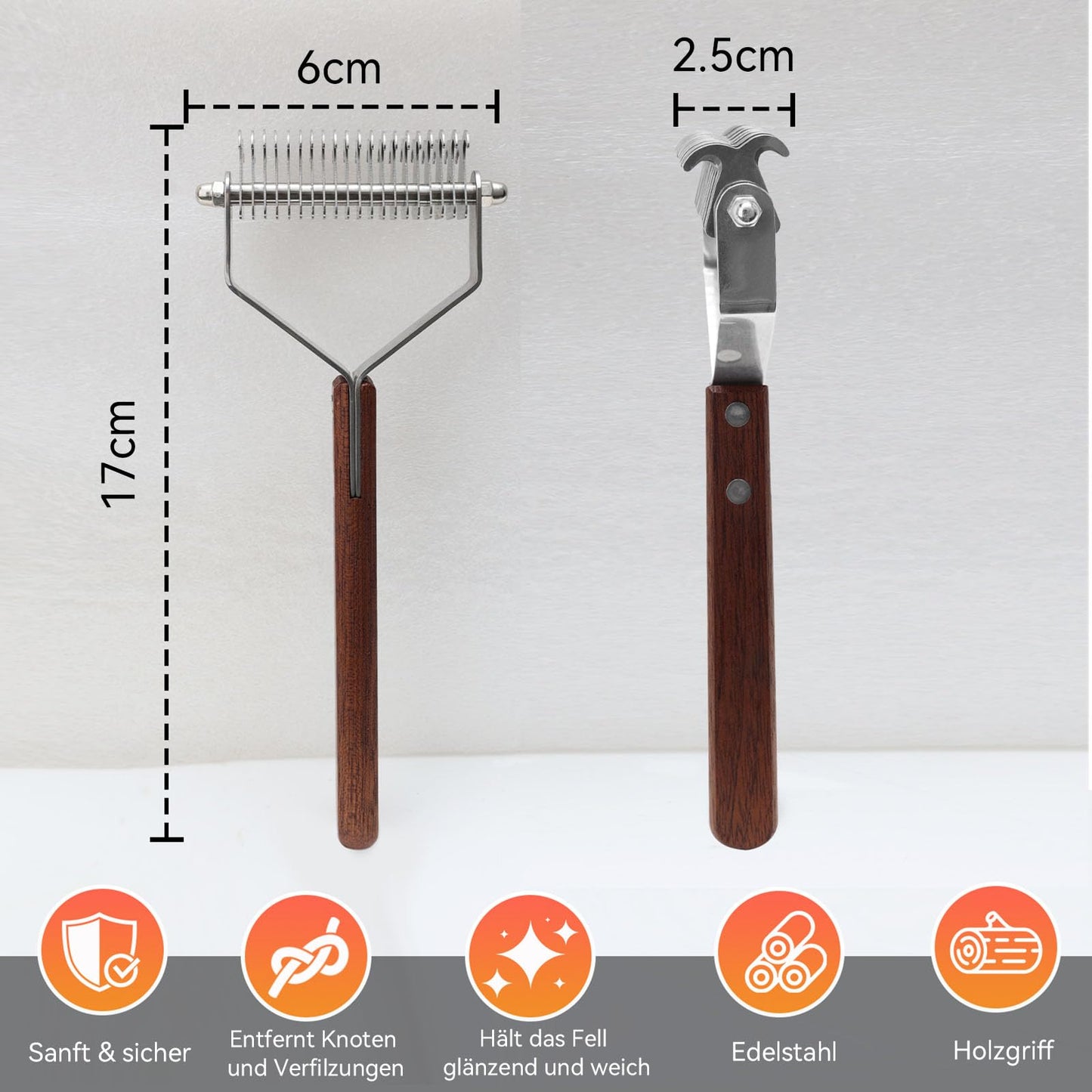 2-Sided Horse Comb Mane Deshedding Tool Goats Cow Brush for Grooming,Horse Brush Set with Leather Show Comb Holder,40 Stainless Blades and Wood Handle,Livestock,Pet