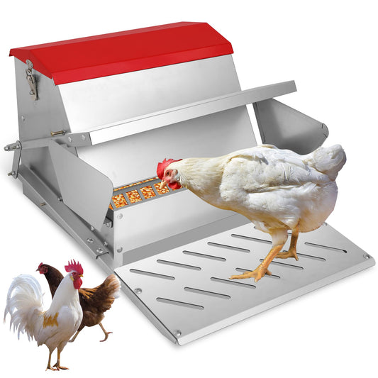 Large Automatic Chicken Feeder-25lb Metal Treadle Chicken Feeder No Waste, Rat Proof Poultry Feeder with Sturdy Galvanized Steel Build & Weatherproof Locking Lid for Duck, Fowl, Pheasants Outdoor Use