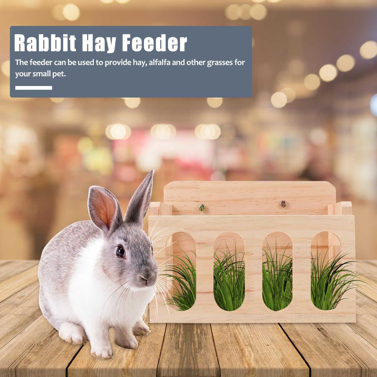 Rabbit Feeder Bunny Food Manger Wooden Manger Rack Grass Holder Cage Feeder Pet Supplies for Guinea Pig Chinchilla Hamster 23. 5X14X17. 5CM