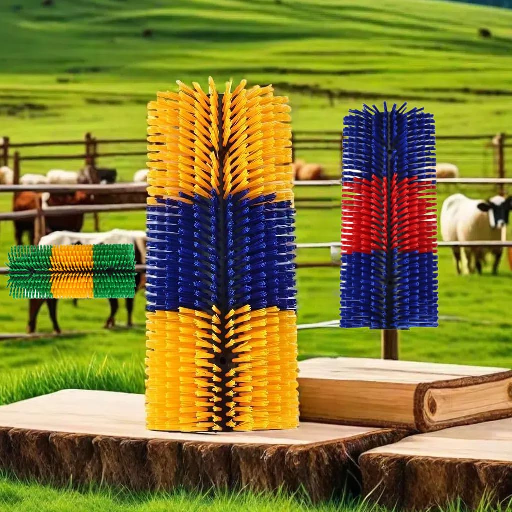 2PCS Livestock Scratching Brush, Goat Scratcher Post with Cleaning Brush, Grooming and Massage Brushes for Horse Cow Sheep, Animal Itch Relief and Back Scratcher