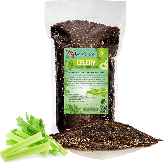 GARDENERA Premium Celery Potting Soil Mix - Optimal Nutrient-Rich Blend for Thriving and Crisp Celery Plants - 3 Quart