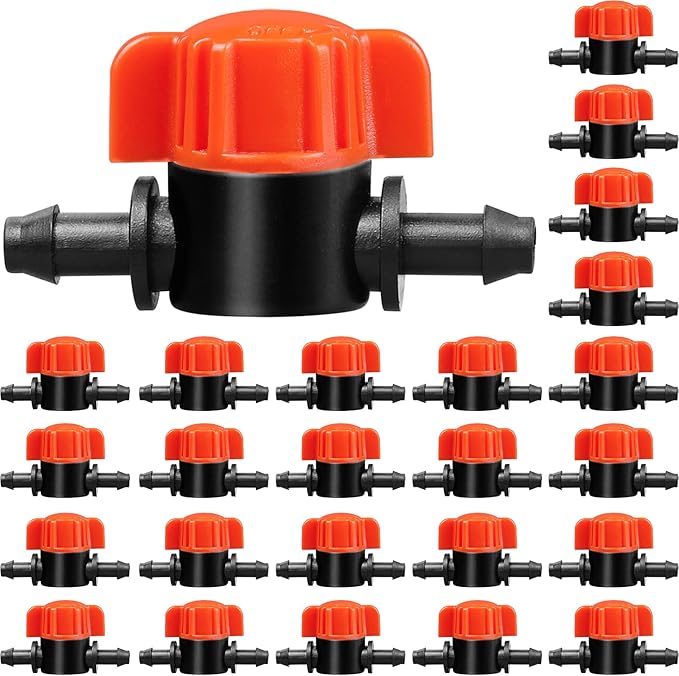 1/4" Drip Irrigation Valve - 25 Pack Shut Off Switch Fits 1/4 Inch Drip Tubing - Cut Off Valve for Garden Lawn Irrigation