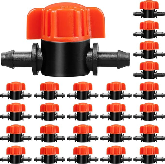 1/4" Drip Irrigation Valve - 25 Pack Shut Off Switch Fits 1/4 Inch Drip Tubing - Cut Off Valve for Garden Lawn Irrigation