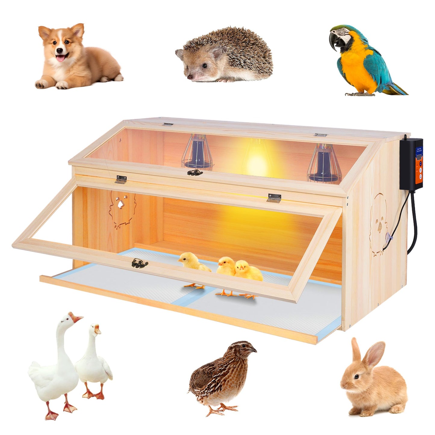 Brooder Box for Chicks, 32" Chicken Nesting Box with Heat Lamp, Thermostat, Pet Diaper, Feeder, Waterer for Quails, Bunnies, Hamsters, Lizards
