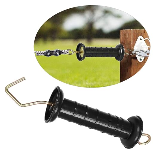 10 Pack Plasitc Electric Fence Gate Handles Insulators Ranch Fences Accessories, Simple Tension Gate Handle with Spring for Electric Fence, Black