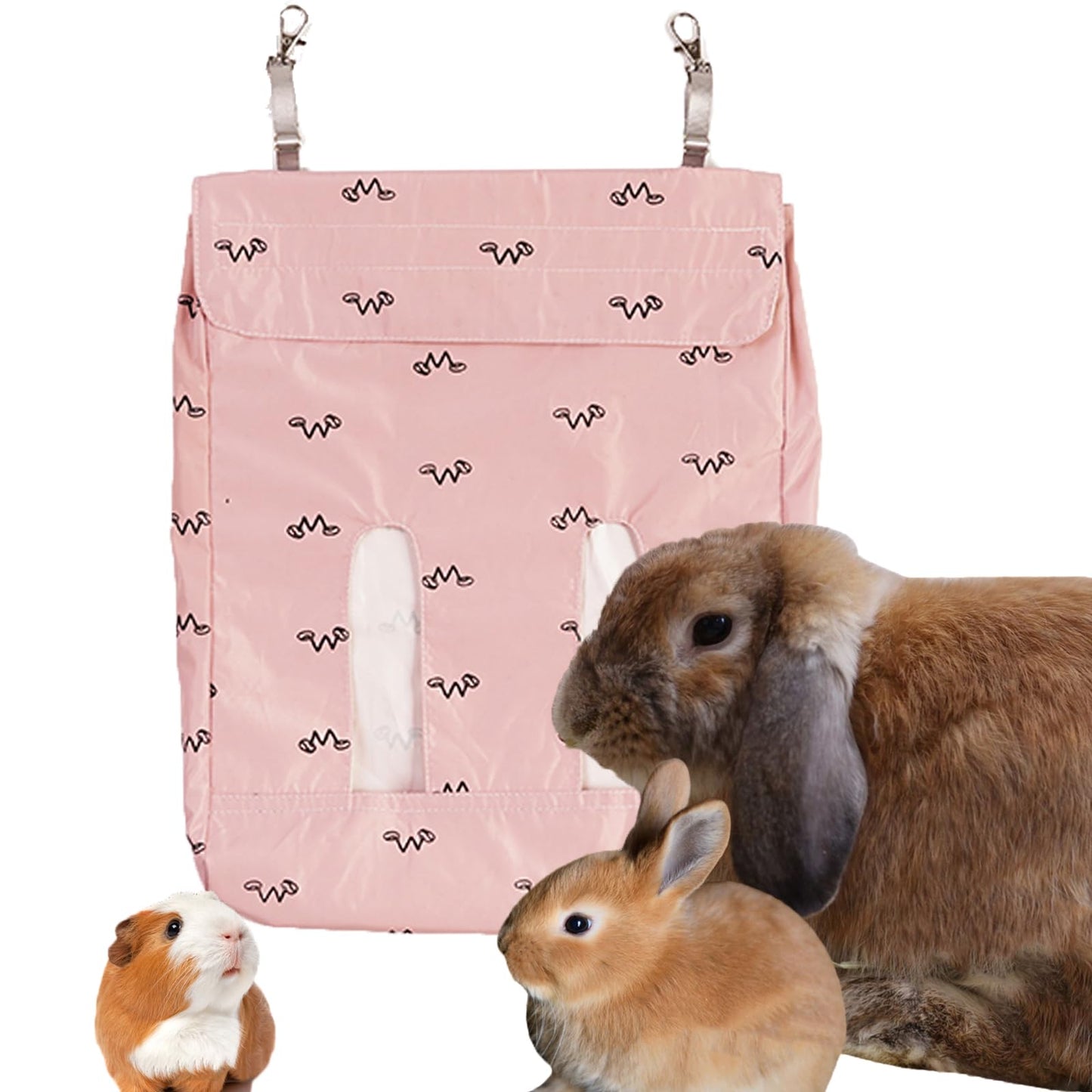 Rabbit Hay Feeder Bag, Guinea Pig Hay Feeder Storage,Sack Hay Bag Feeding Bag Storage for Chinchilla Hamsters Rabbit Guinea Pig Small Animals (Pink, XL)