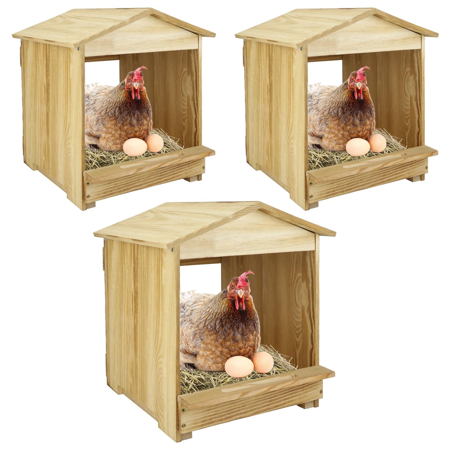 Chicken Nesting Box 3 Compartments - Wall Mount Wooden Egg Laying Nest Box for Chicken Coop, Easy to Assemble & Versatile Use for Hens, Ducks, Chickens