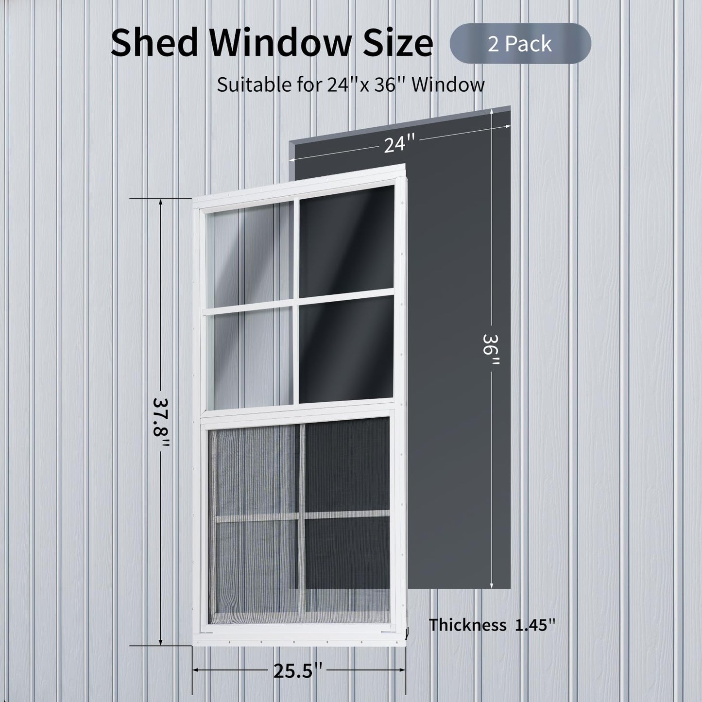 MHirmosy 2 Pcs 24"x36" White Shed Windows with Tempered Glass & Fiberglass Screen - Flush Mount Sliding Windows for Chicken Coop, Playhouse, Garage (Weatherproof & Easy Install)