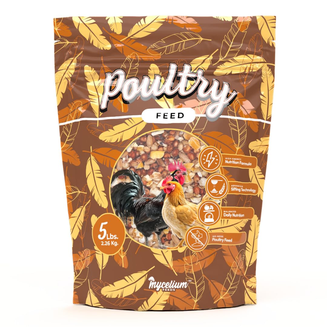 Mycelium Poultry Feed (5 LB Bag) | Organic 3-Grain Scratch for Chickens, Hens, Ducks & Backyard Flocks | High-Energy Daily Nutrition | Cracked Corn, Wheat & Milo | Non-GMO, Made in USA