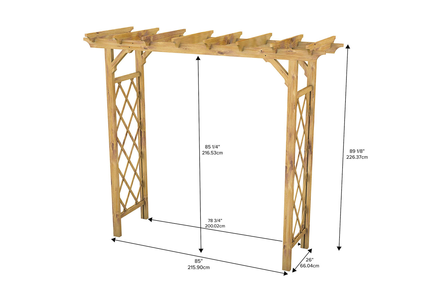 Vita Heartwood Grande Cedar Arbor, Golden Brown, FSC, Wood, 85 inch L x 26 inch W x 89 inch H, Opening Width 78 inches, Garden Décor Shade Arch, VA68898