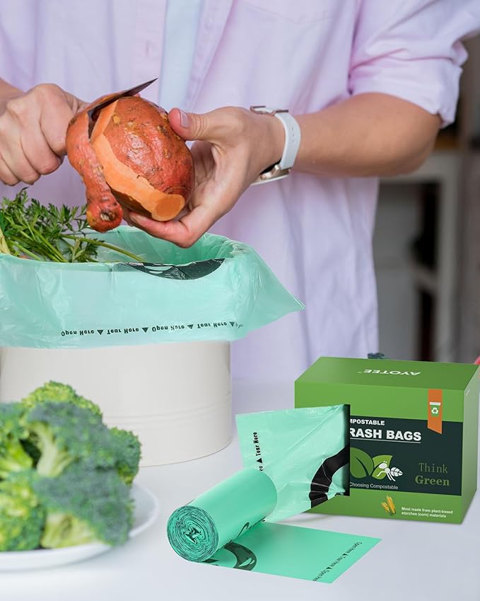 AYOTEE 150 Count Compostable Trash Bags 1.2 Gallon Small Trash Bags, Small Compost Bags for Countertop Bin, Unscented Biodegradable Trash Bags Small Garbage Bags for Bathroom Home Kitchen Office