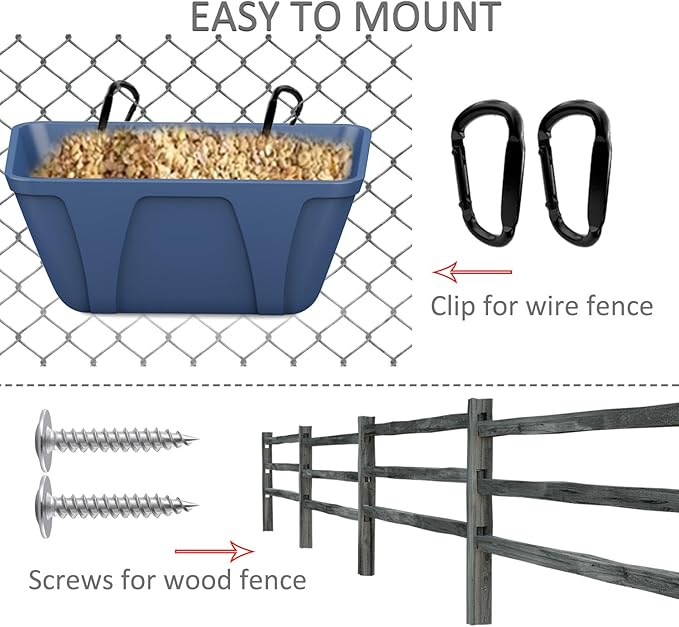 Hanging Chicken Feeder Trough for Goat Sheep Deer Poultry Duck Chicken Fence Feeder Livestock Feeding Container Goats Supplies Feeders Waterer Bucket (Dark Blue)