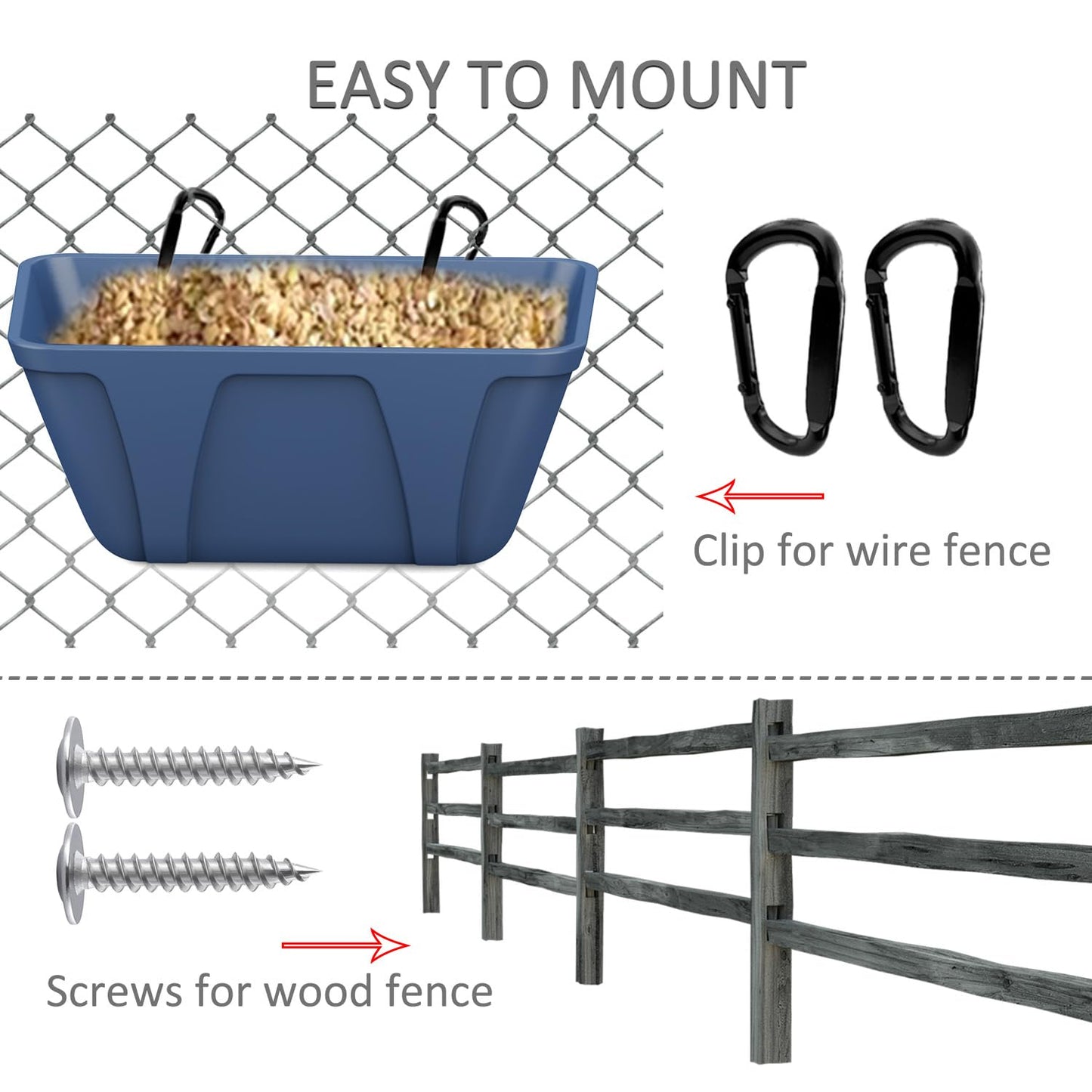 mozoba Hanging Chicken Feeder Trough for Goat Sheep Deer Poultry Duck Chicken Fence Feeder Livestock Feeding Container Goats Supplies Feeders Waterer Bucket (Dark Blue)