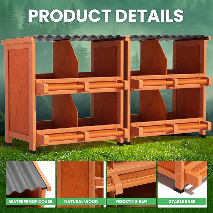 Chicken Nesting Boxes, 8 Compartments Wooden Nesting Box for Chickens,Laying Boxes for Hens Ducks Poultry Protect Eggs Chicken Coops Easy Egg Collection