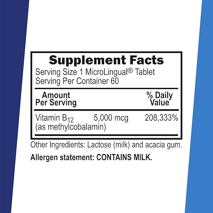 Superior Source No Shot Methylcobalamin B-12 5000 mcg - Vitamin B-12 to Support Energy Production, Brain Health & Overall Wellness - Sublingual Tablets for Fast Absorption - 60 Dissolving Tablets