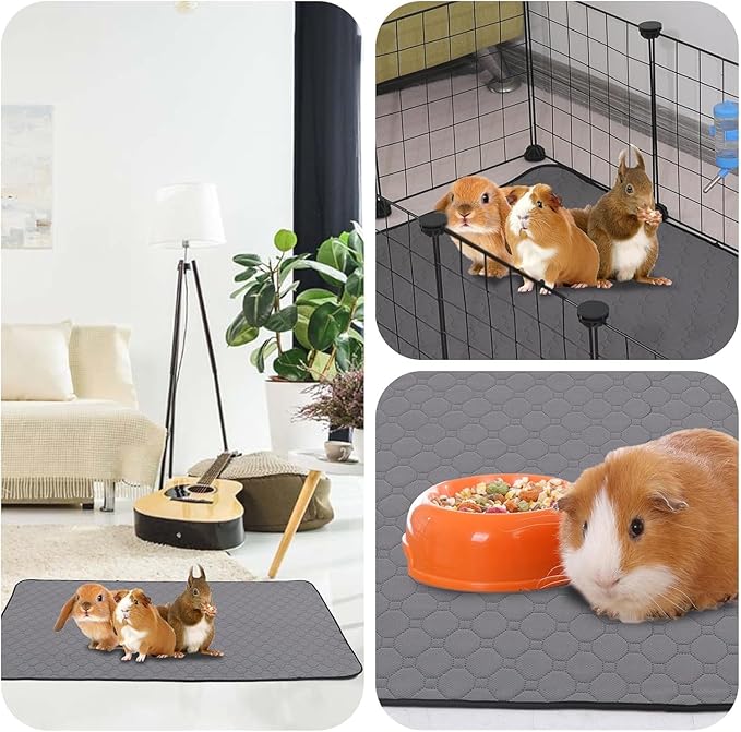 Guinea Pig Cage Liners, 2 Pack 16'' X 24'' Washable Guinea Pig Pee Pads, Non Slip Reusable Super Absorbent Guinea Pig Training Mat Bedding Fleece for Small Animals Hamster Rabbit Chinchilla Rat