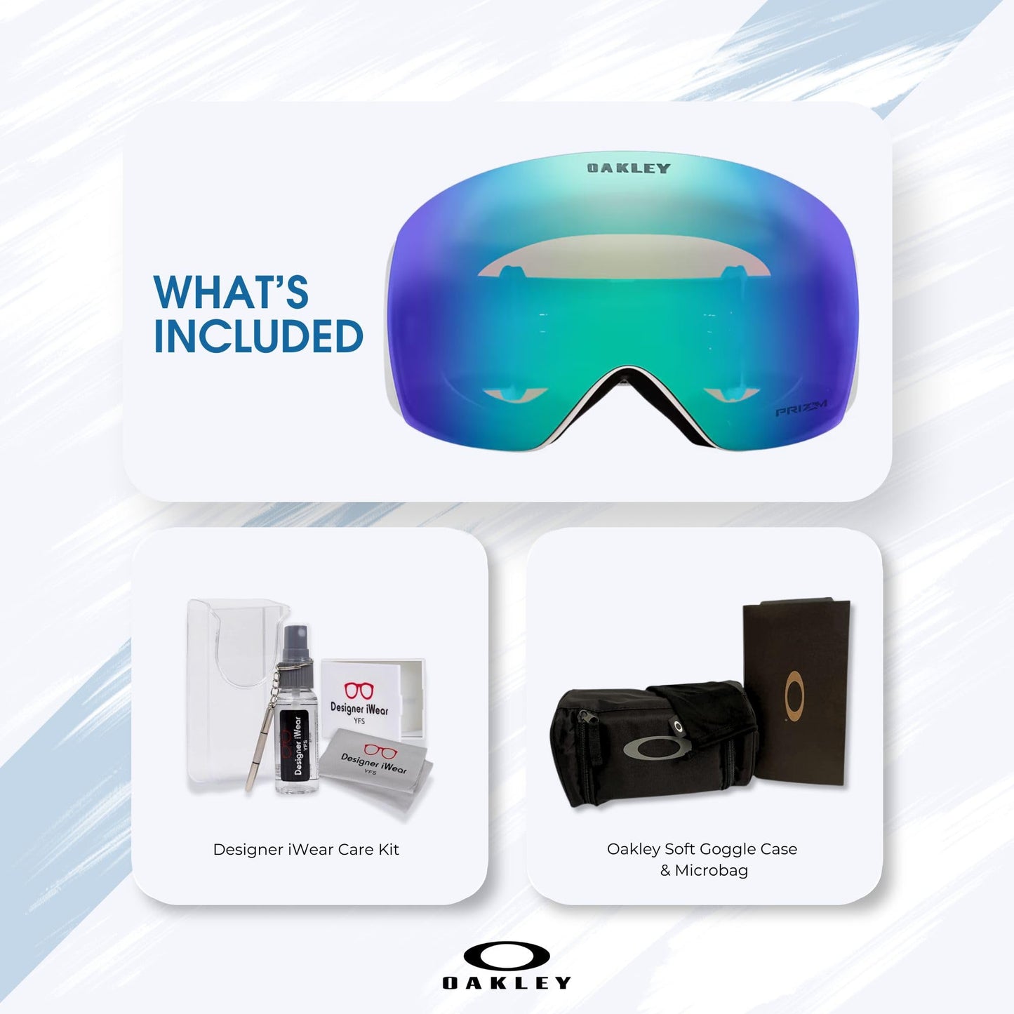 Oakley Flight Deck L OO7050 Matte White w/Prizm Argon Ski Goggles For Men For Women + Bundle Accessory Leash Kit, Microfiber Pouch