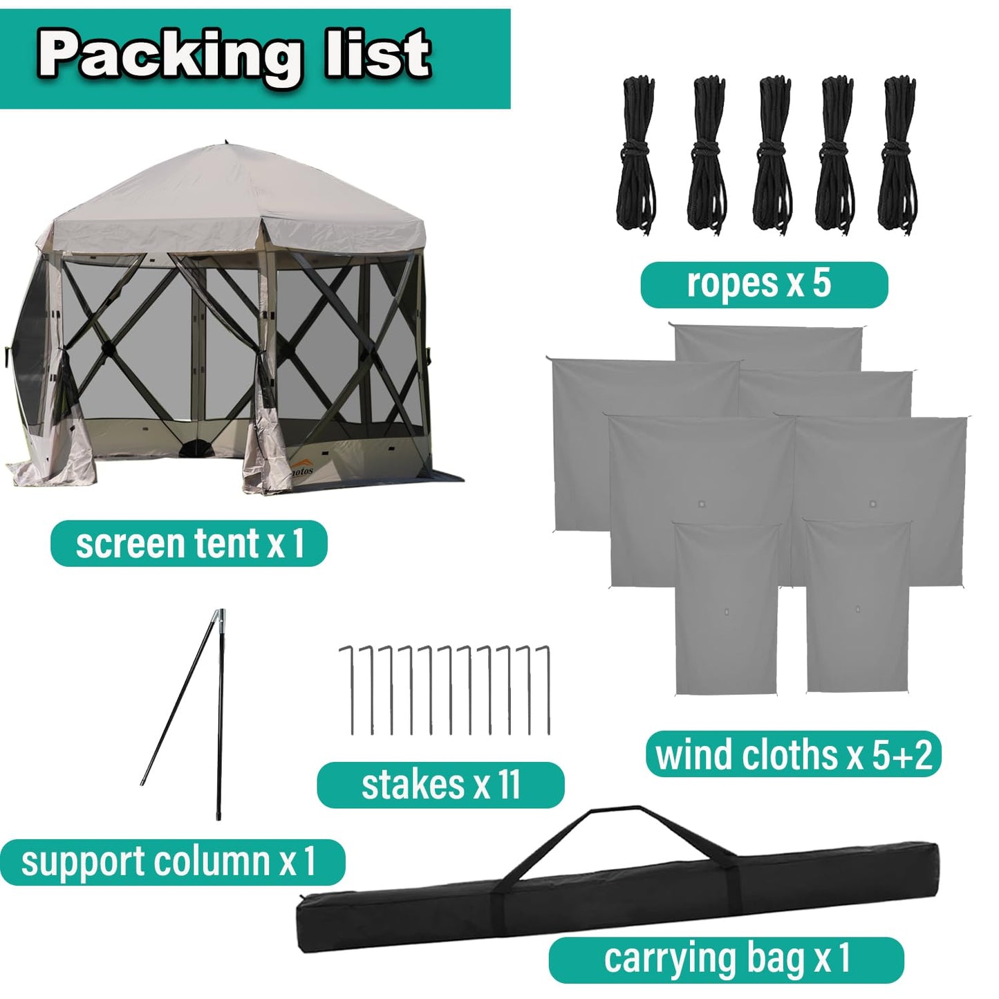 Lenotos Pop Up Screen Tent, 10'x10' Windproof & UV Protection Sun Shelter, Portable Instant Setup, 6-Sided Screen Tent for Picnic, Camping, Backyard, Outdoor (Grey)